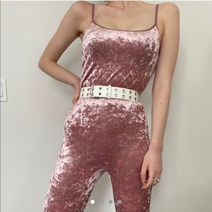 pink crushed velvet suit
